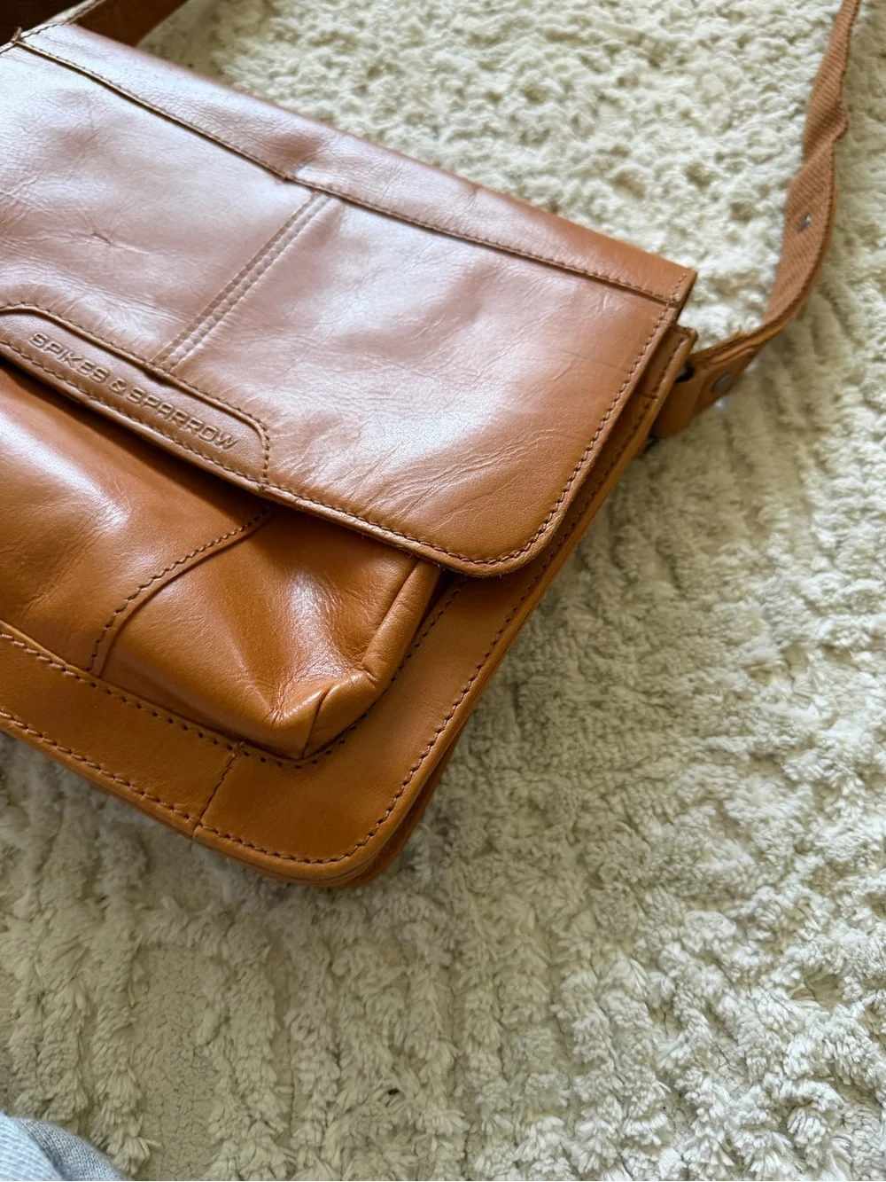 Spikes & Sparrow brown leather messenger bag